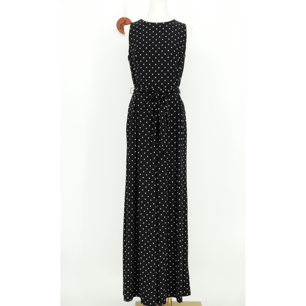 Lauren Ralph Lauren Polka Dot Wide Leg Belted Jumpsuit Size 10 Sleeveless Chic